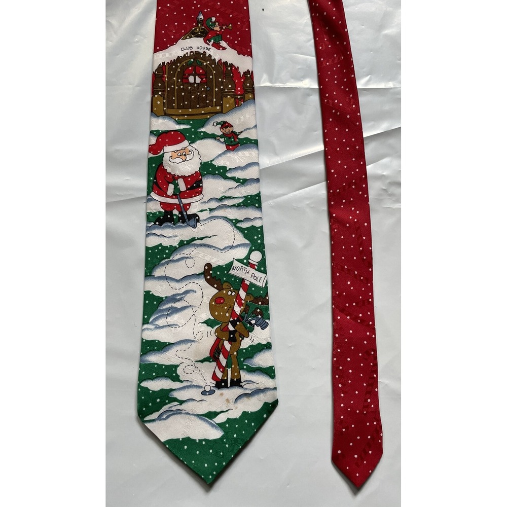 Christmas Neck Tie Yule Tie Greetings Hallmark Red 4" Wide x 58" Long Santa